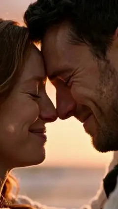 Frame at 19 s: foreheads touching in golden light